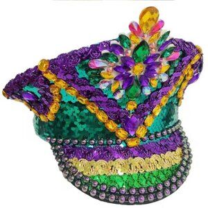 Embellished Captain's Festival Hat Rhinestone Sequins and Studs -Unisex